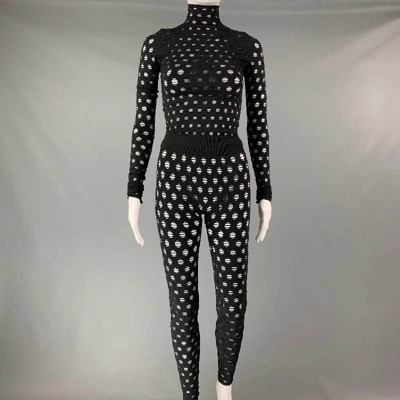 MAISIE WILEN Size XS Black Nylon & Spandex Cut Out Turtleneck Pants Set Warm Wool Trousers