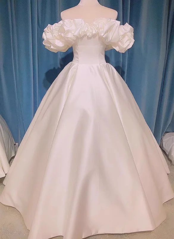 Off Shoulder White Satin Sweetheart Long Formal Dress, White Wedding Party Dress Tunics Hiking breathable
