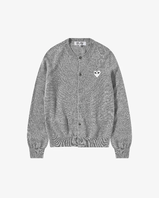 N065 UNISEX WHITE HEART CARDIGAN/ LIGHT GREY Fleece Fabric Down Fabric Feather Fabric
