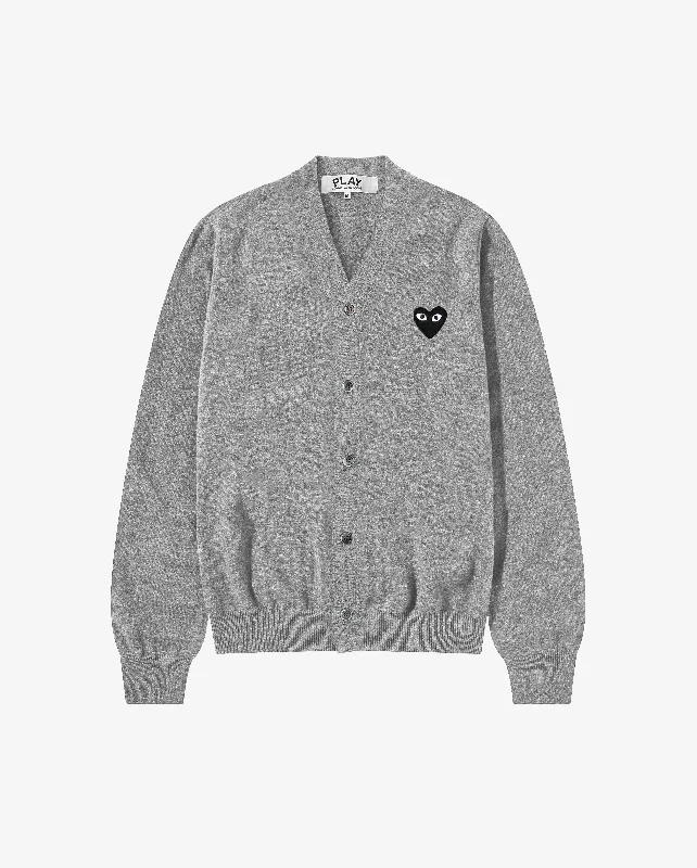 N024 UNISEX BLACK HEART CARDIGAN / LIGHT GREY Silk Blend Satin Velvet