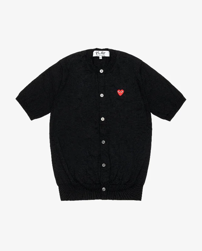 N095 UNISEX RED HEART S/S CARDIGAN  / BLACK Fleece Cardigan Nylon Polyester