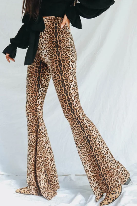 Leopard Print Flare Leg Pants Elegant Palazzo Trousers