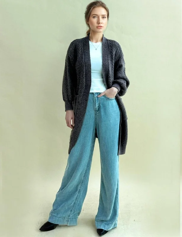 Ladies Solid Color Open Front Knit Cardigan SKT4690 Chenille Blend Fleece Blend Nylon Blend