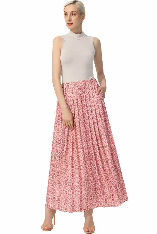 Kimi + Kai Women Print Box Pleat Maxi Skirt denim skirt casual