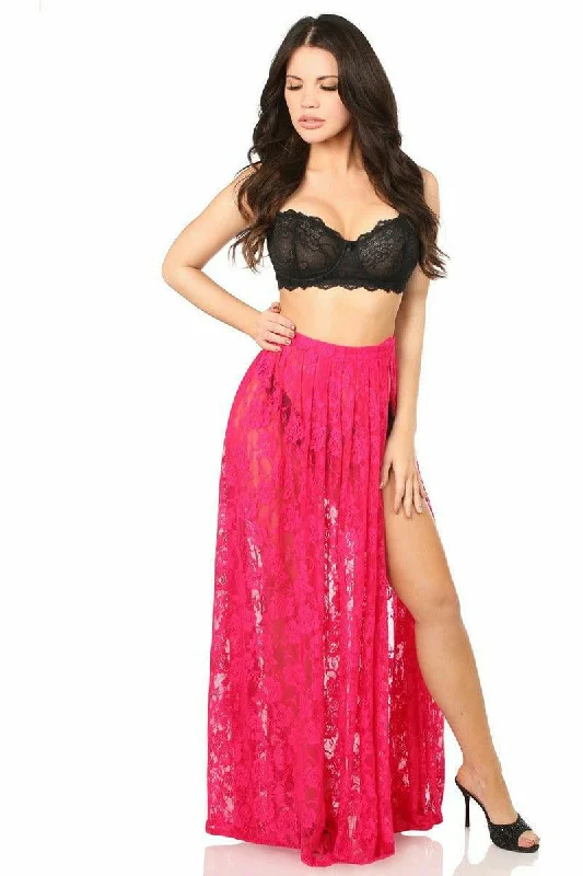 Sheer Fuchsia Lace Skirt silk skirt smooth
