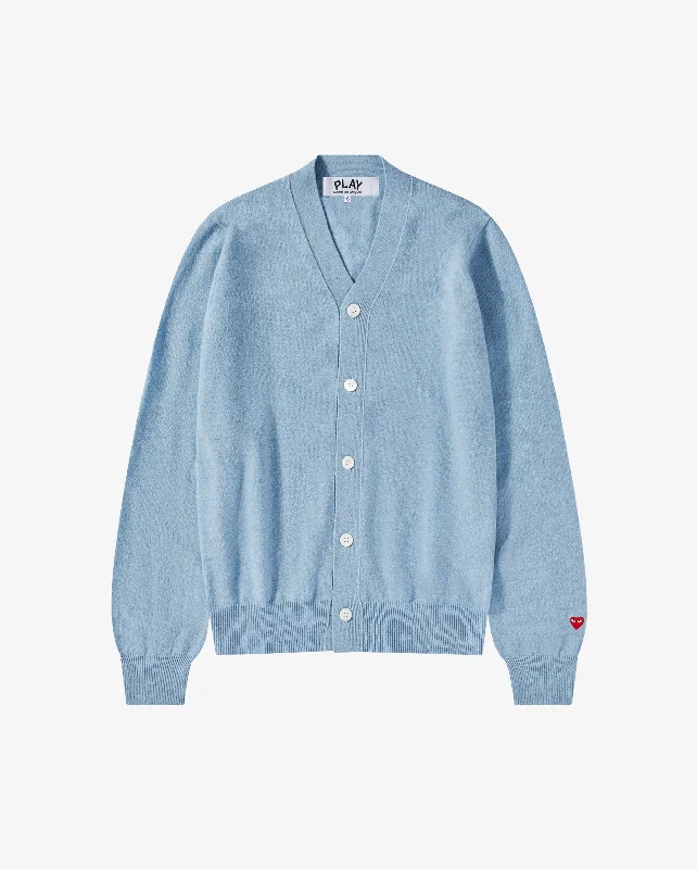 N092 UNISEX SMALL RED HEART CARDIGAN / LIGHT BLUE Jersey Fabric Tulle Fabric Batik Fabric