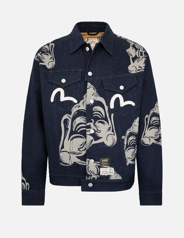 Allover Godhead Print Denim Jacket Cotton Jacket Linen Jacket Terry Jacket