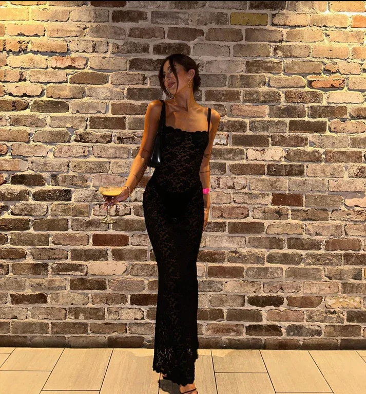 Sexy Black Spaghetti Straps Lace Mermaid Long Party Dress, DP2186 Tunics Brand named