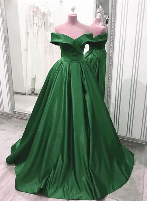 Green Satin Sweetheart New Long Prom Dress, A-line Party Dress Cowl Neckline Elegant