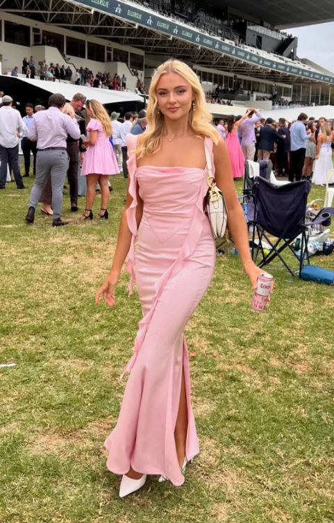 Pink Straps Backless Mermaid Elegant Party Dress with Back Slit, DP2462 Tunics Solid Classic