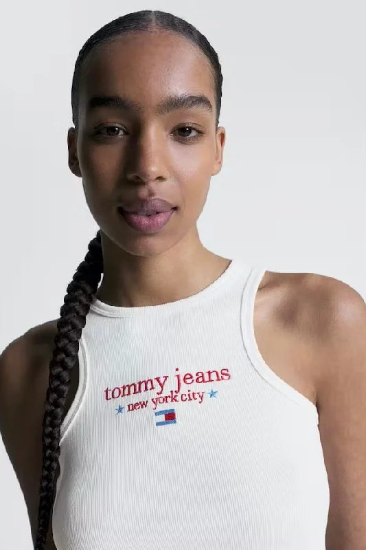TOMMY JEANS BABY CROP NYC TANK - WHITE cozy tank top