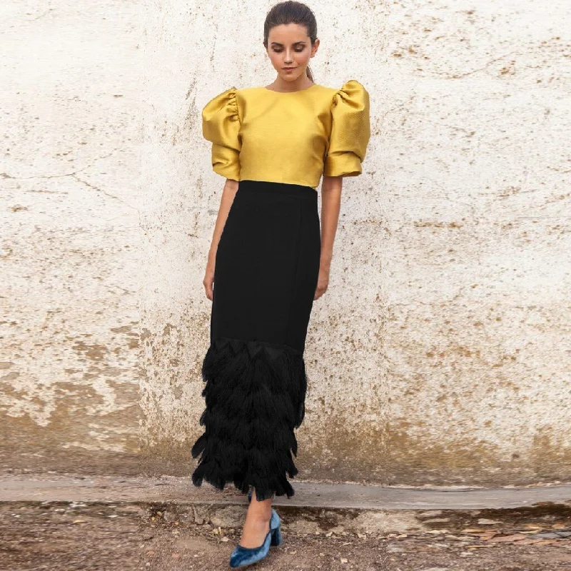 Sexy Women Half Puff Sleeve O-Neck Clothes Set Cocktail Prom Gown Skirt Two-piece Set Elegant Party Outfit chiffon skirt floaty