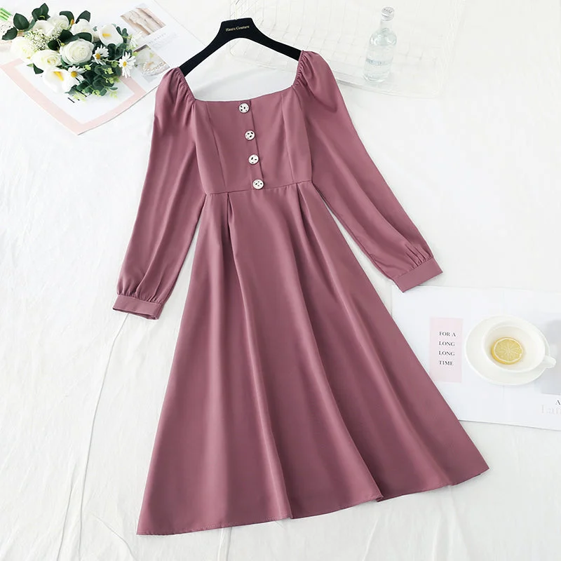 New solid color sweet square neck covering meat, thin and gentle skirt  4735 corduroy skirt cozy
