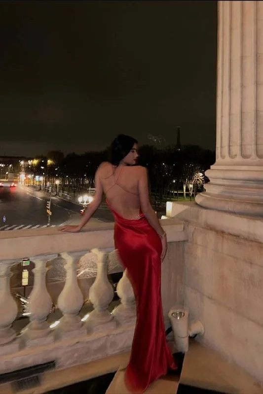 Sexy Red Halter Backless Mermaid Long Party Dress Evening Gown, DP3565 Tunics Office stylish