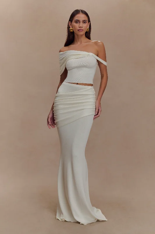 Irene Gathered Knit Maxi Skirt - Ivory tulle skirt dreamy