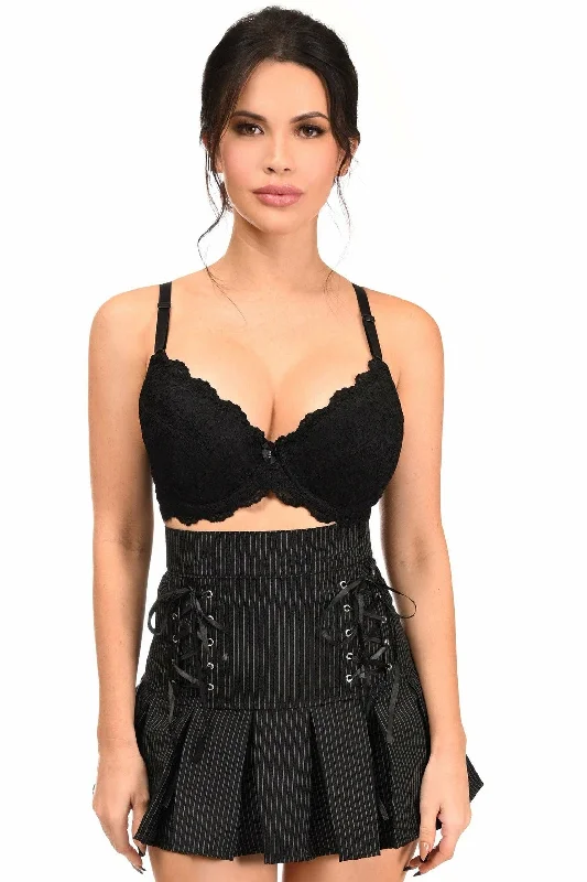 Pinstripe Lace-Up Mini Skirt silk skirt lustrous