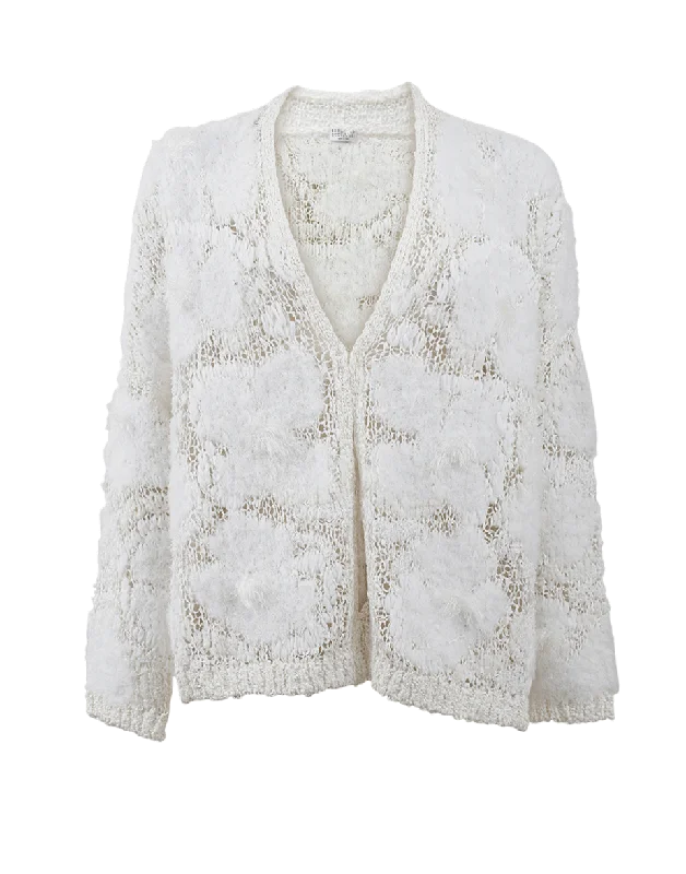 Floral Embroidered Boyfriend Cardigan Solid Color Striped Floral Print