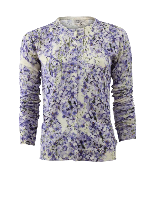 Wisteria Print Cardigan Solid Print Embellished