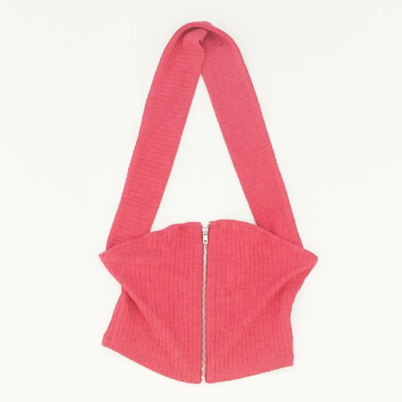 Pink Solid Cropped Tank lace tank top