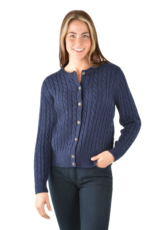 Thomas Cook Ladies Cable Knit Cardigan - Navy - T3W2504079 - ON SALE Beaded Cardigan Sequined Faux Fur