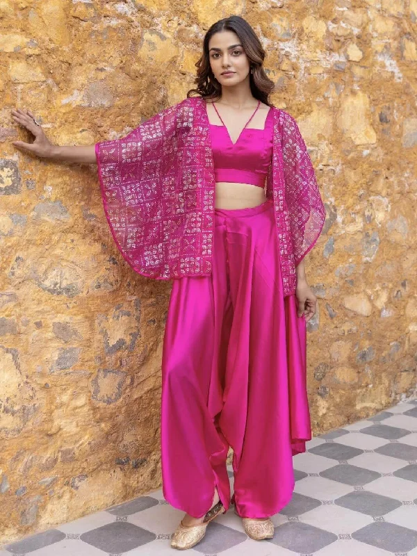 Fuchsia Satin Coord Set with Embellished Organza Jacket Striped Jacket Polka Dot Jacket Floral Jacket