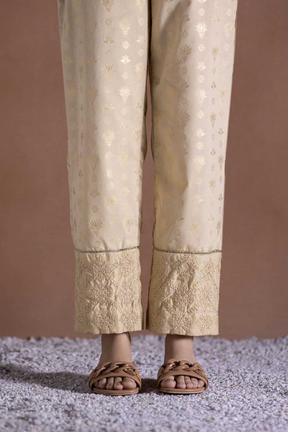 Embroidered Jacquard Pants Elegant Wool Trousers
