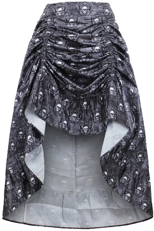 Black & White Skull Satin Adjustable High Low Skirt silk skirt sleek