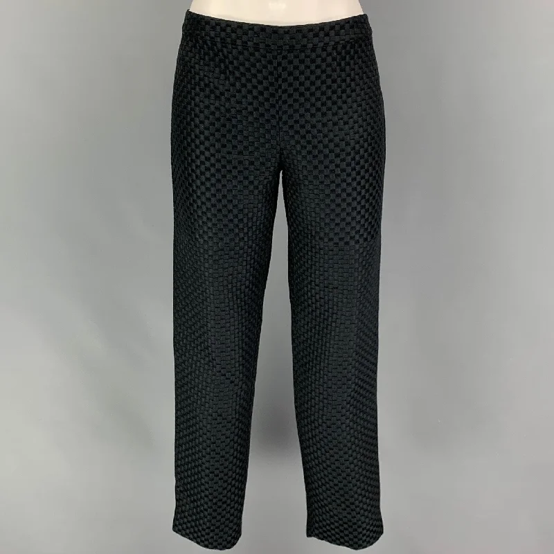VALENTINO Size 2 Black Checkered Side Zipper Dress Pants Trendy Tapered Pants