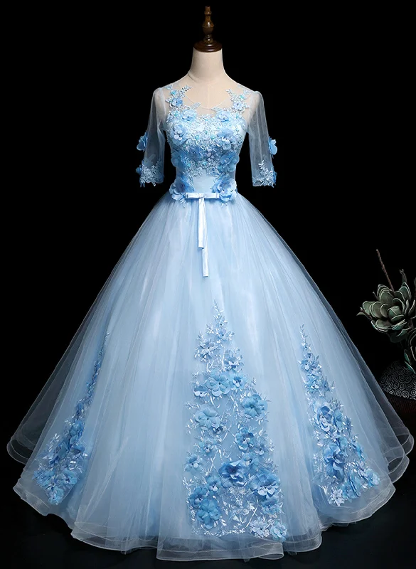 Light Blue Ball Gown with Sleeves Party Dress, Blue Sweet 16 Dress Tunics Favorite customer