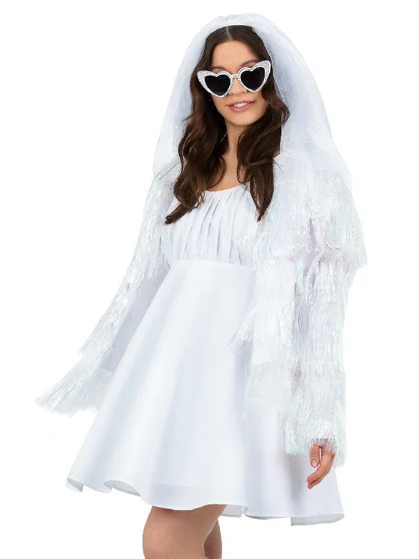 Hen's Party White Bridal Iridescent Tinsel Festival Jacket Fleece Jacket Down Jacket Parka