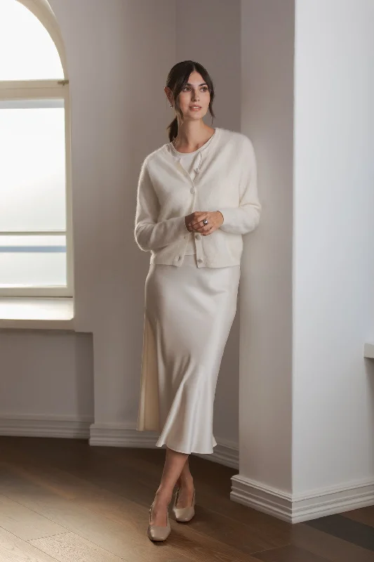 Karla Cashmere Twin Set Cardigan Cream Asymmetrical,ymmetric Pencil Cardigan