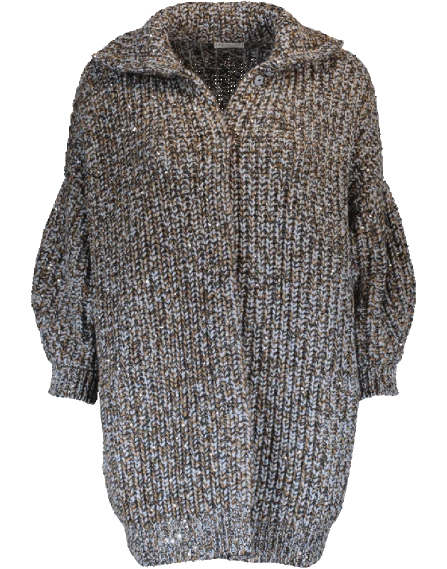 Chunky Paillette Ribbed Cardigan Stylish Fashionable Trendy
