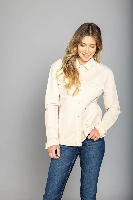 Kimes Ranch Womens Cloverleaf Shirt Off White 100% Cotton Cotton Jacket Knit Fabric Woven Fabric Fleece Fabric