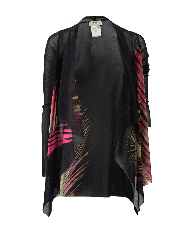 Drape Palm Print Cardigan Layered Multi-layer Single Layer
