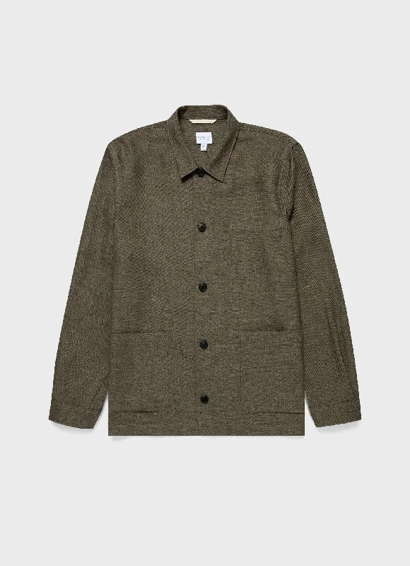 Men's Cotton Linen Twill Twin Pocket Jacket in Khaki Anorak Shell Jacket Lightweight Jacket
