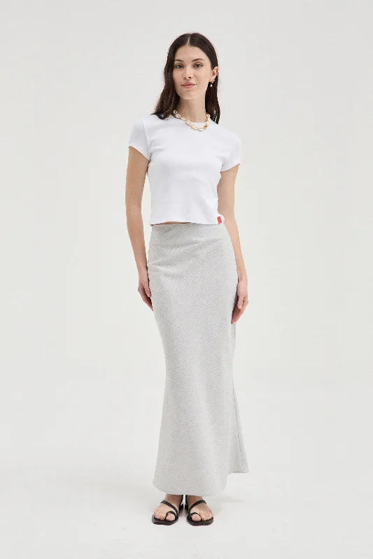Striped Bias Skirt - Grey Stripe denim skirt classic