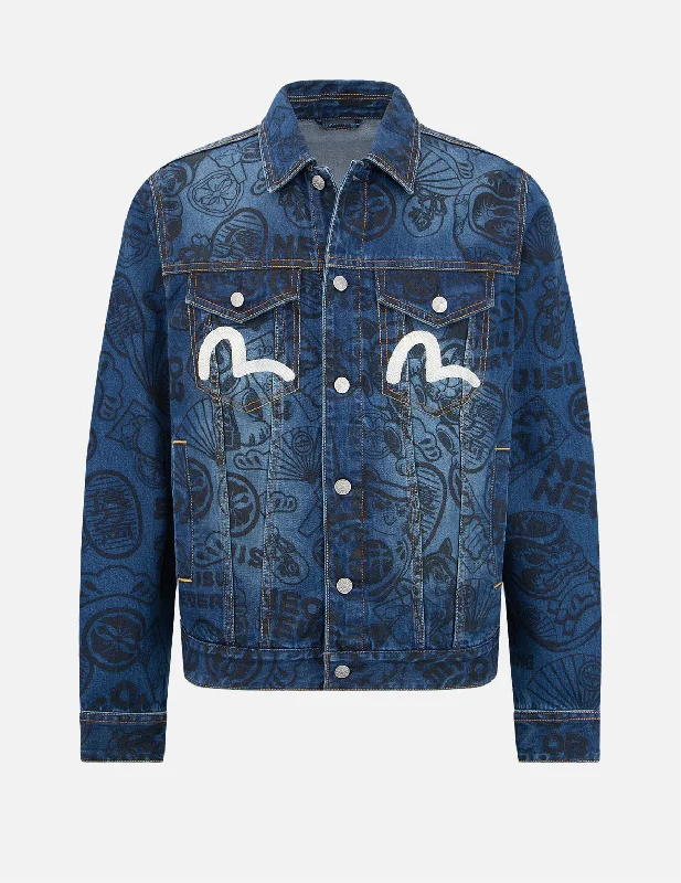 Allover EVISU Squad Discharge-Print Denim Jacket Lace Jacket Ribbed Jacket Sequined Jacket