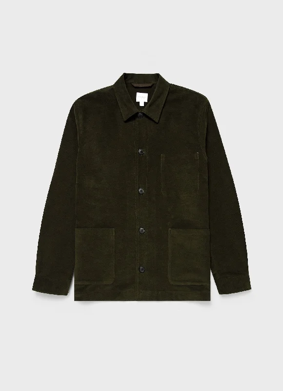 Men's Moleskin Twin Pocket Jacket in Peat Boat Neck Shawl Collar Notched Collar