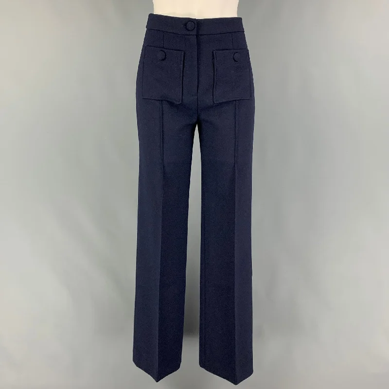 SEZANE Size 2 Navy Polyester Blend High Waisted Dress Pants Casual Wide Pants