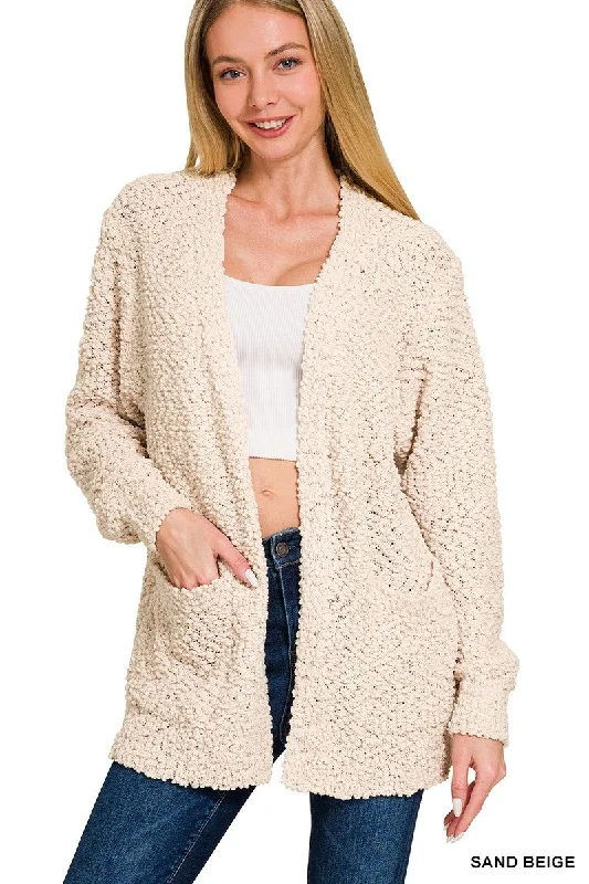 Ella Popcorn Cardigan Solid Color Striped Floral Print