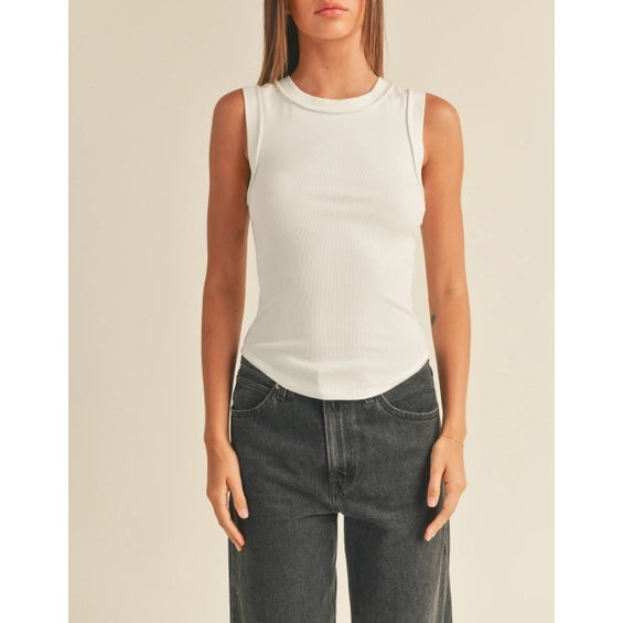 Miou Muse - Washed Color Ribbed Tank - White cotton tank top