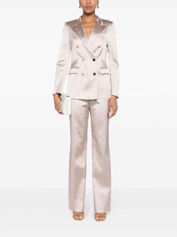 2 Piece Business Casual Satin Peak Lapel Women's Suit (Blazer+Pants) Chic Capri Pants
