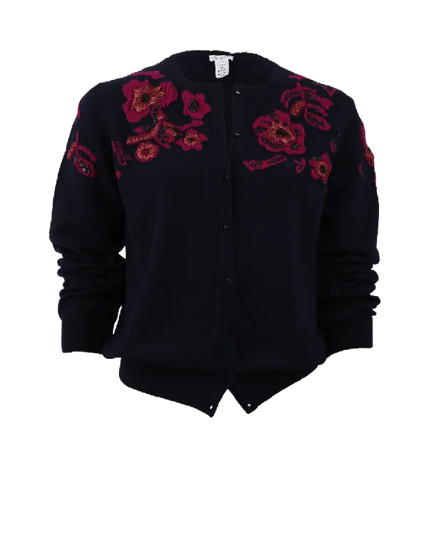 Cropped Floral Cardigan Sequined Glittery Shiny