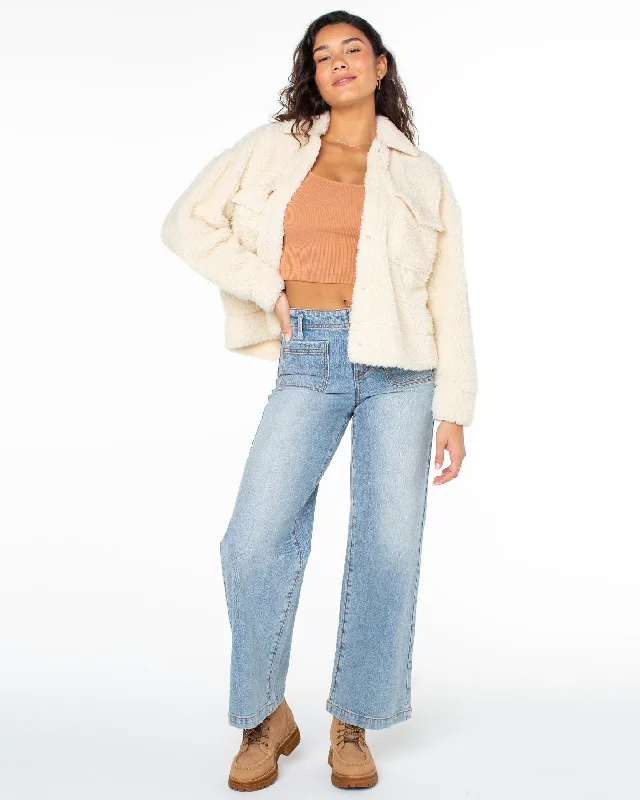 Chilly Wave Snap Front Fleece Jacket - Parchment Faux Fur Jacket Real Fur Jacket Shearling Jacket Chilly Wave Snap Front Fleece Jacket - Parchment Faux Fur Jacket Real Fur Jacket Shearling Jacket