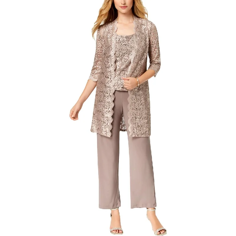 R&M Richards Womens Petites Lace Party Pant Suit Classic Straight-Leg Pants