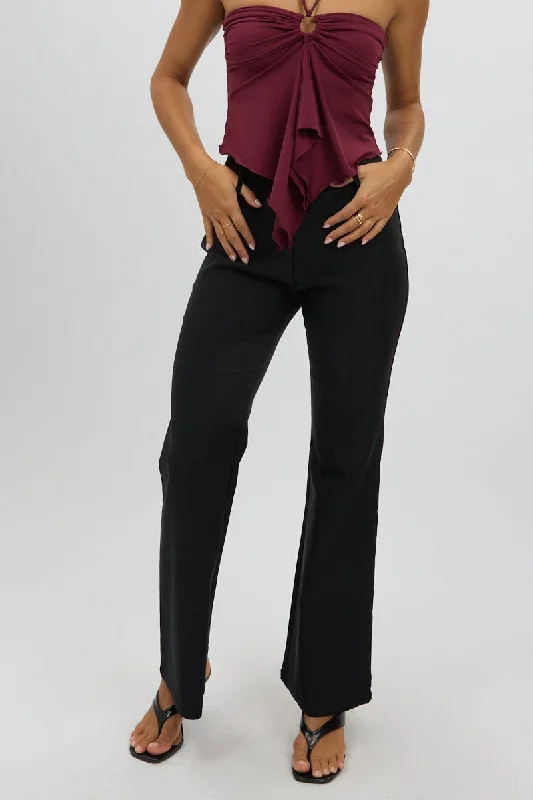 Black Low Rise Flare Pants Fashionable Track Pants