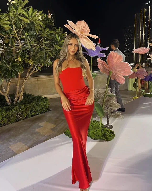 Charming Red Strapless Mermaid Long Evening Party Dress DP2960 Tunics Versatile functional