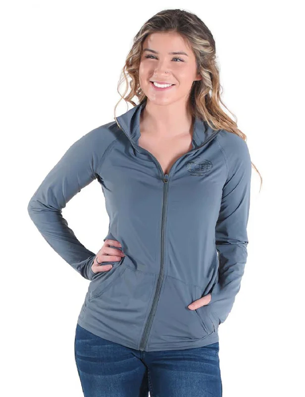 Cowgirl Tuff Womens Cooling UPF Steel Gray Nylon Softshell Jacket Cotton Fabric Linen Fabric Terry Fabric