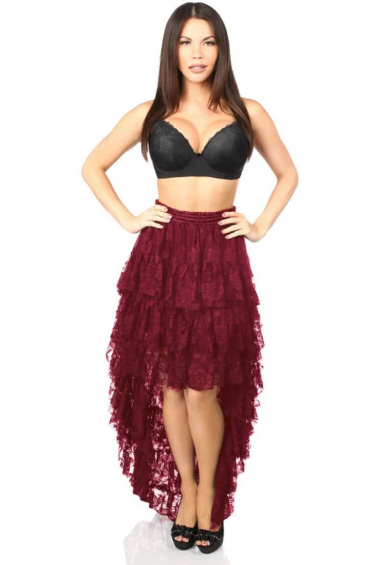 Wine High Low Lace Skirt leather skirt bold