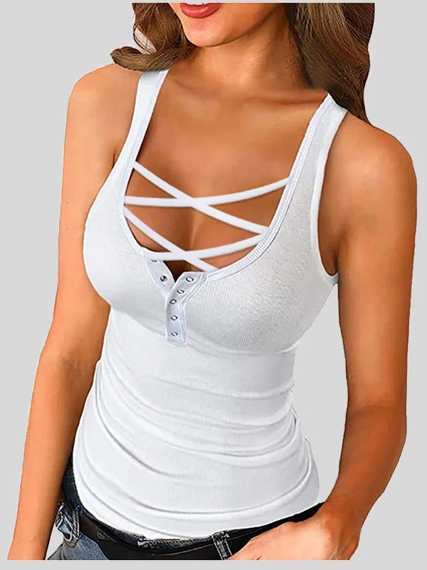 Stylish Lace-Up Sleeveless Tank Top mint tank top